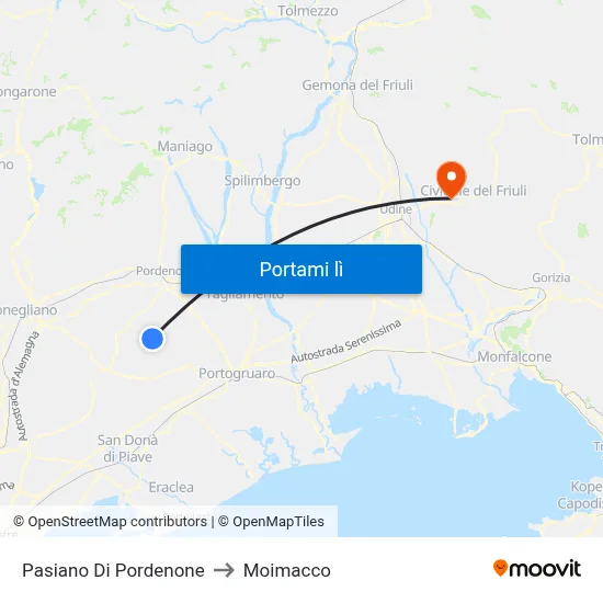 Pasiano Di Pordenone to Moimacco map
