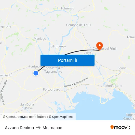 Azzano Decimo to Moimacco map