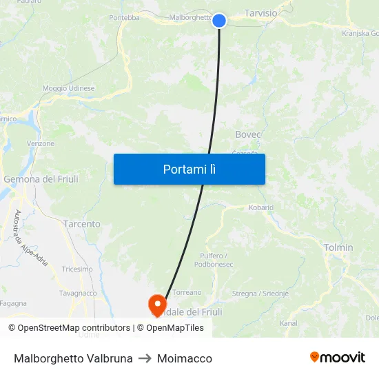 Malborghetto Valbruna to Moimacco map