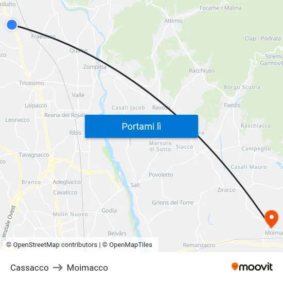 Cassacco to Moimacco map
