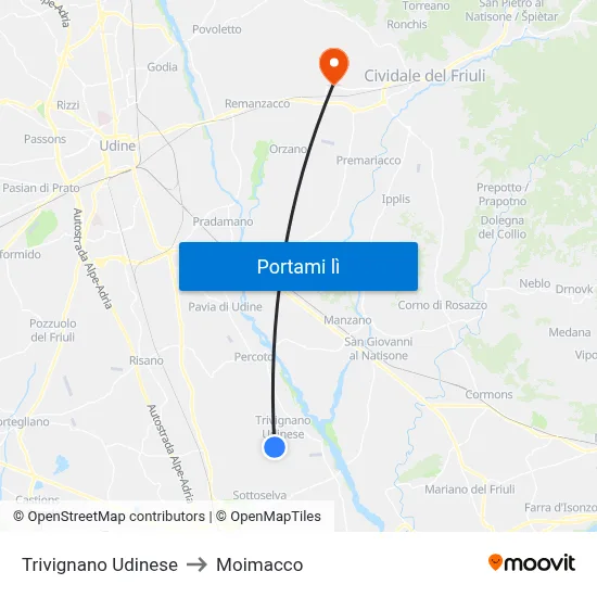 Trivignano Udinese to Moimacco map