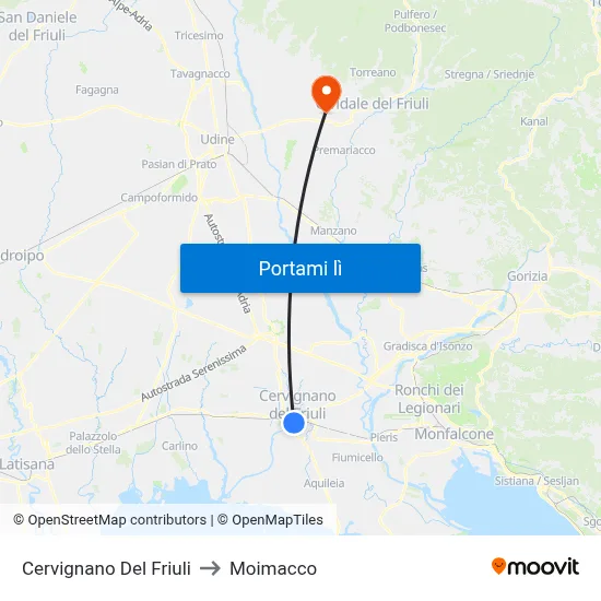 Cervignano Del Friuli to Moimacco map
