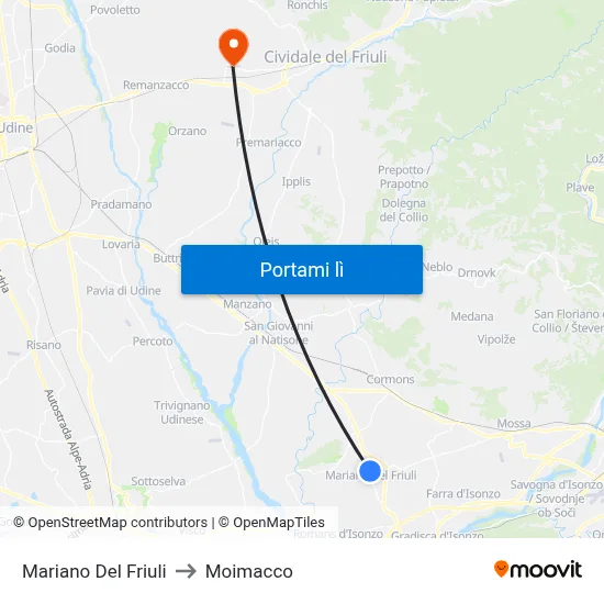 Mariano Del Friuli to Moimacco map