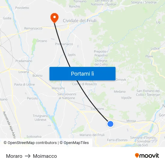 Moraro to Moimacco map