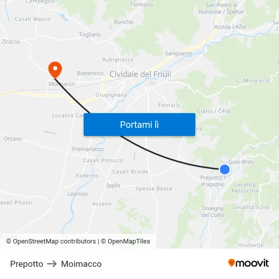 Prepotto to Moimacco map