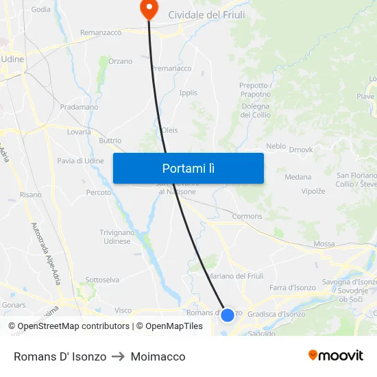 Romans D' Isonzo to Moimacco map