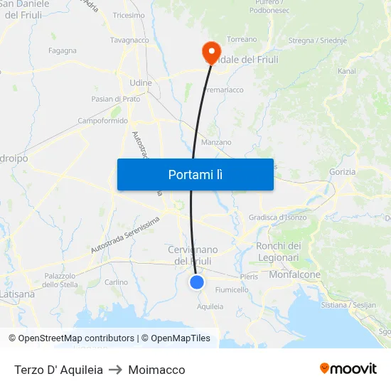Terzo D' Aquileia to Moimacco map