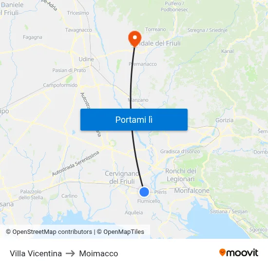 Villa Vicentina to Moimacco map