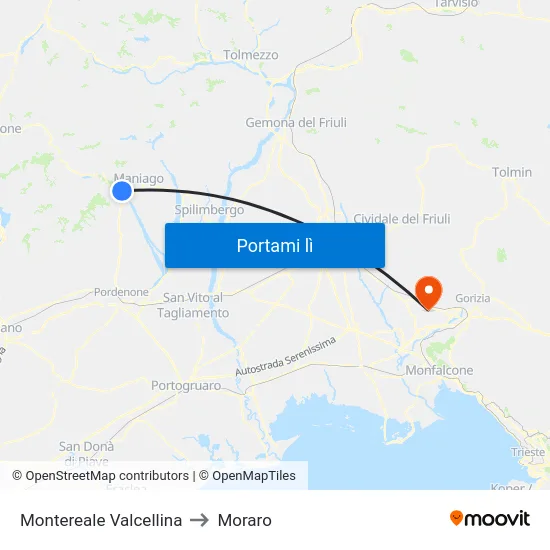 Montereale Valcellina to Moraro map