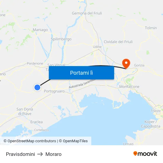 Pravisdomini to Moraro map
