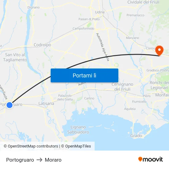 Portogruaro to Moraro map