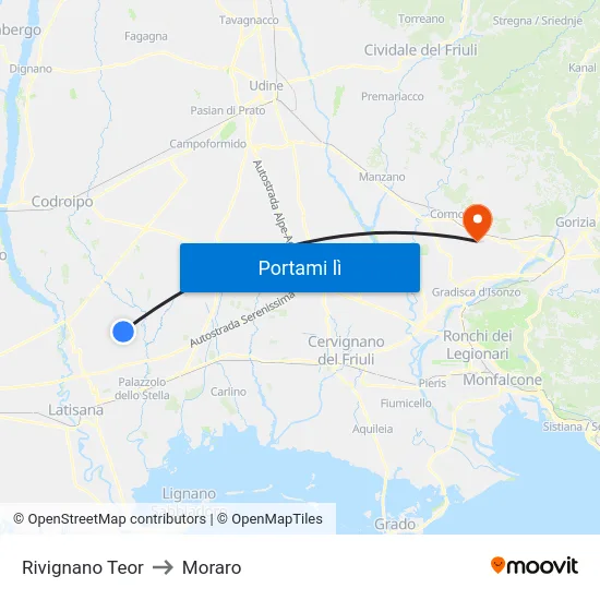 Rivignano Teor to Moraro map