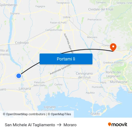 San Michele Al Tagliamento to Moraro map