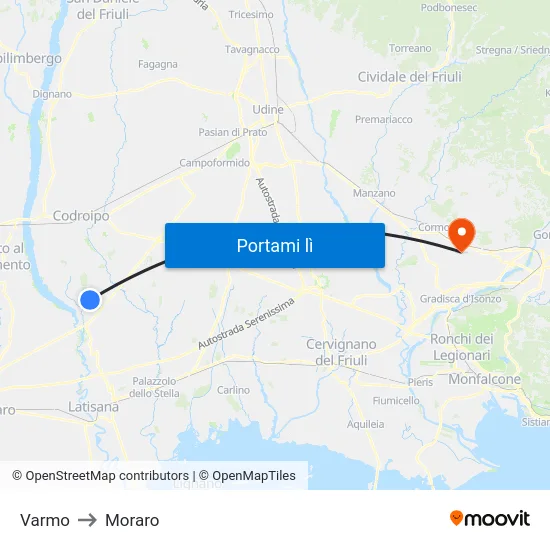 Varmo to Moraro map