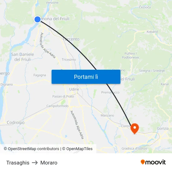 Trasaghis to Moraro map