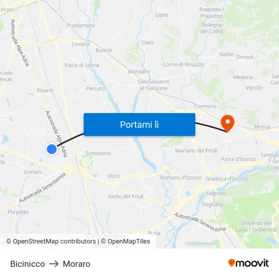 Bicinicco to Moraro map