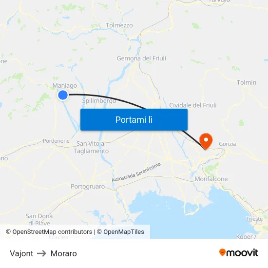 Vajont to Moraro map