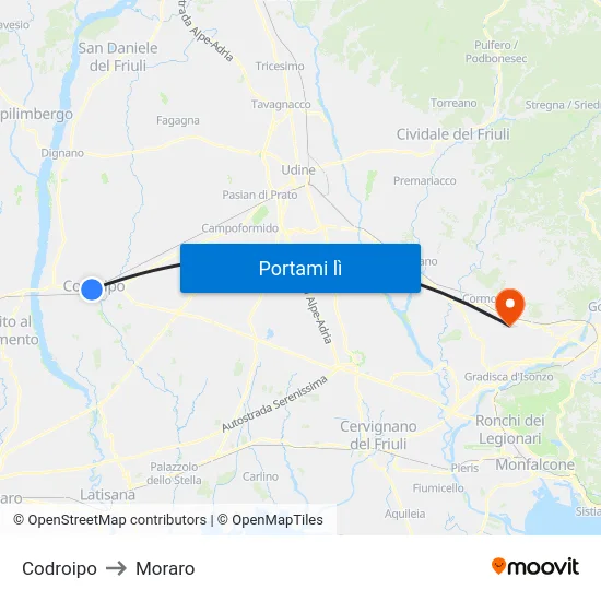 Codroipo to Moraro map