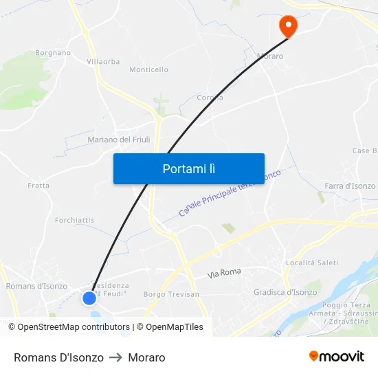 Romans D'Isonzo to Moraro map