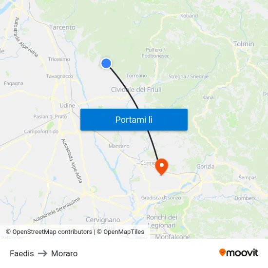 Faedis to Moraro map