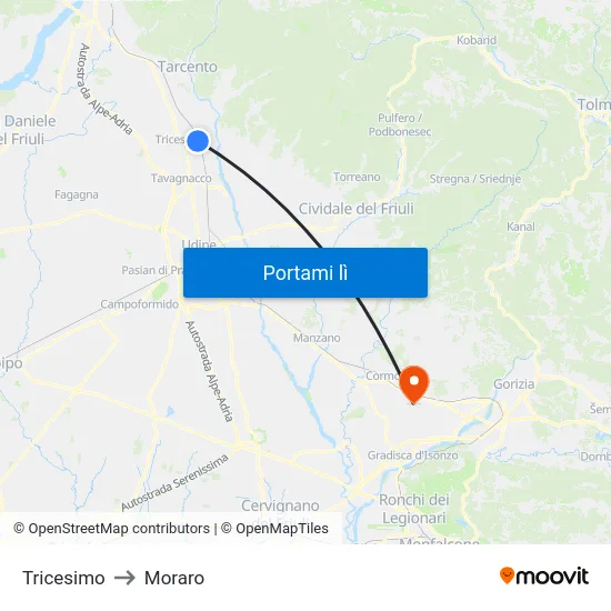 Tricesimo to Moraro map
