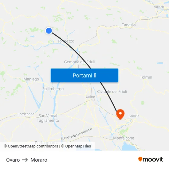 Ovaro to Moraro map