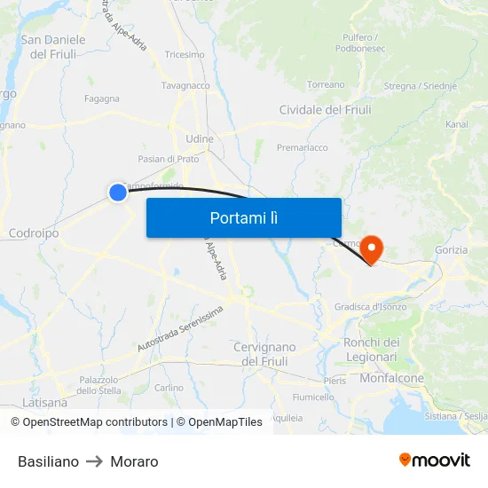 Basiliano to Moraro map