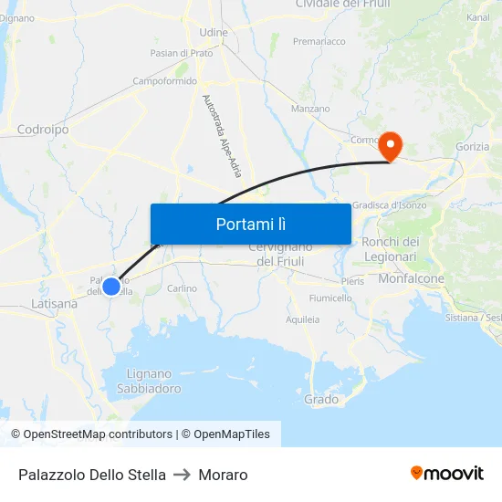 Palazzolo Dello Stella to Moraro map