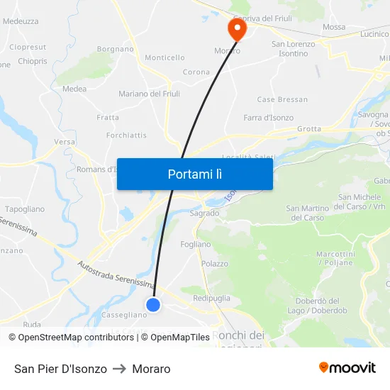 San Pier D'Isonzo to Moraro map