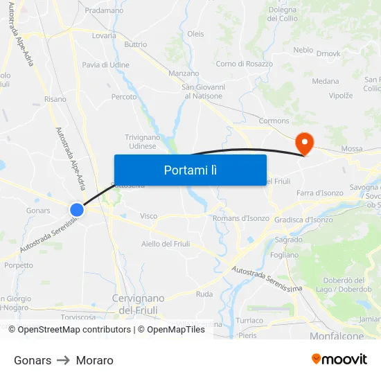 Gonars to Moraro map