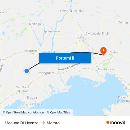 Meduna Di Livenza to Moraro map