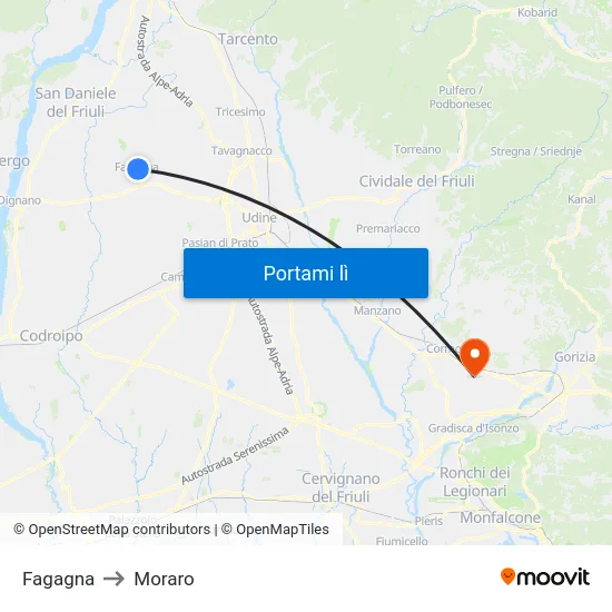 Fagagna to Moraro map