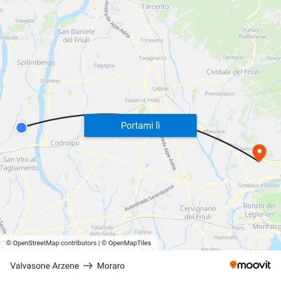 Valvasone Arzene to Moraro map