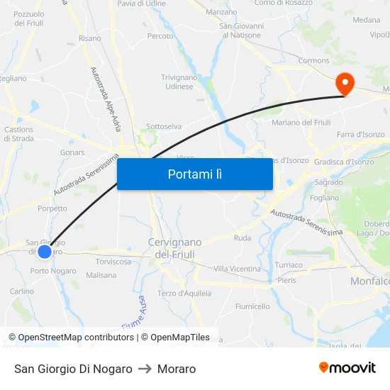 San Giorgio Di Nogaro to Moraro map