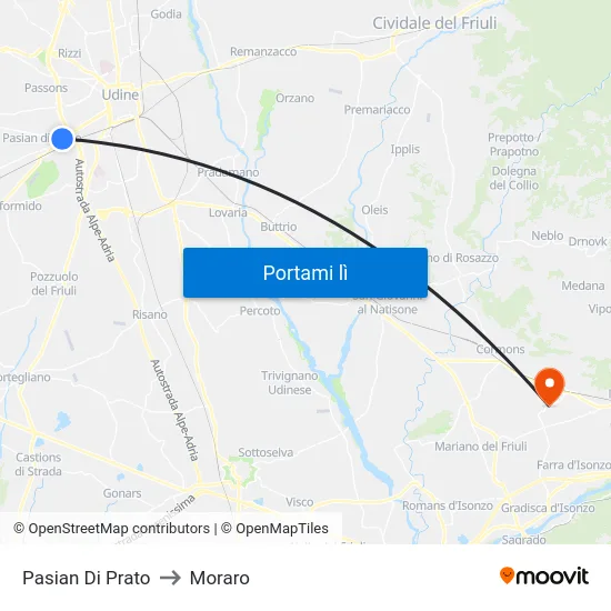 Pasian Di Prato to Moraro map