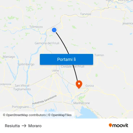 Resiutta to Moraro map