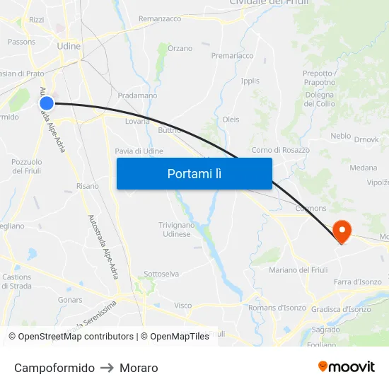 Campoformido to Moraro map