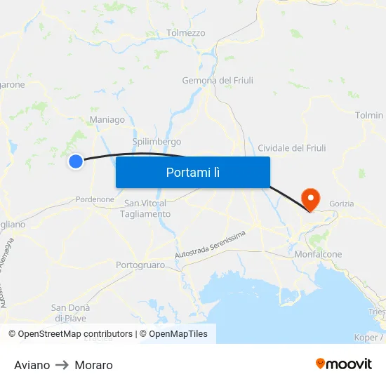 Aviano to Moraro map