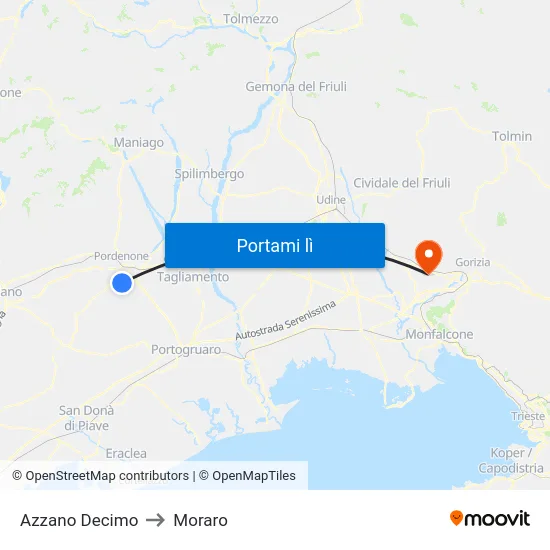 Azzano Decimo to Moraro map