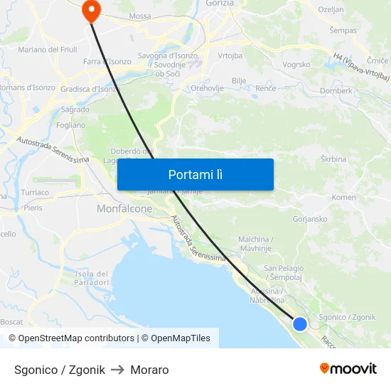 Sgonico / Zgonik to Moraro map
