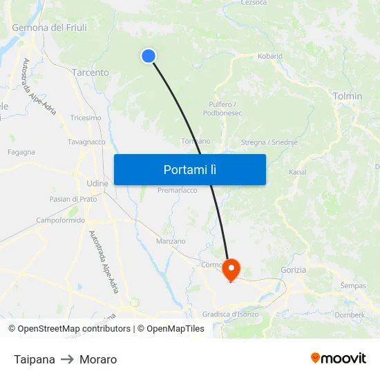 Taipana to Moraro map