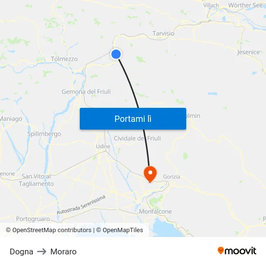 Dogna to Moraro map