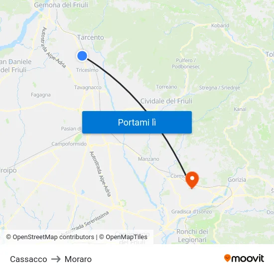 Cassacco to Moraro map