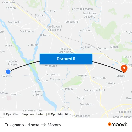 Trivignano Udinese to Moraro map