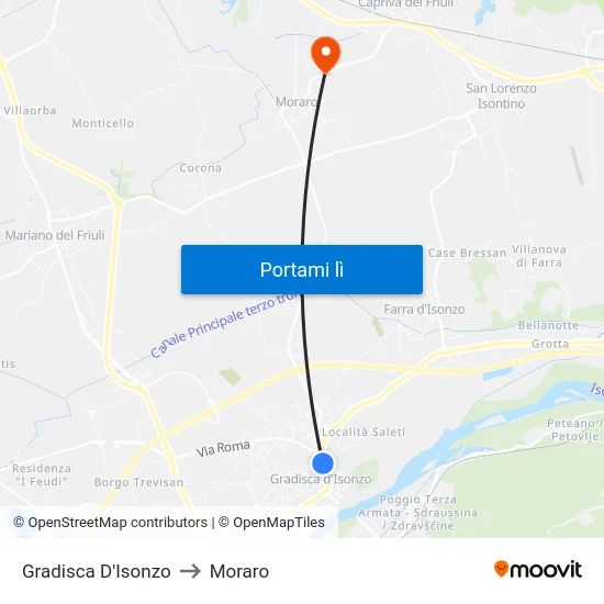 Gradisca D'Isonzo to Moraro map