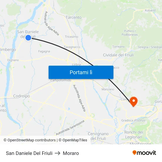 San Daniele Del Friuli to Moraro map