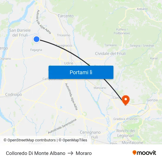 Colloredo Di Monte Albano to Moraro map