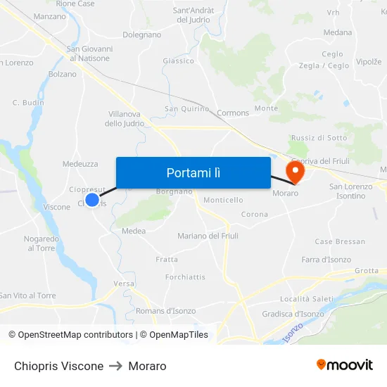 Chiopris Viscone to Moraro map