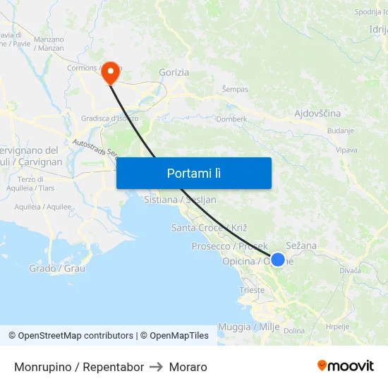 Monrupino / Repentabor to Moraro map