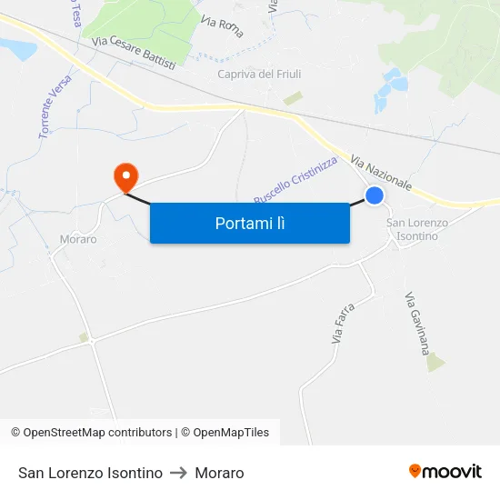 San Lorenzo Isontino to Moraro map